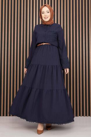 Fistolu Gömlek Etek İkili Takım Lacivert