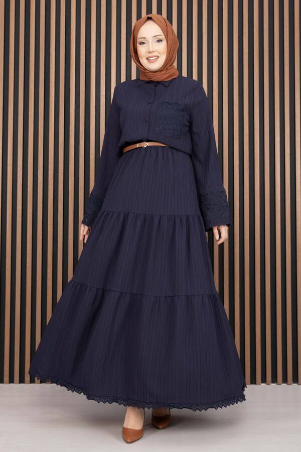 Asm - Fistolu Gömlek Etek İkili Takım Lacivert