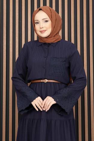 Fistolu Gömlek Etek İkili Takım Lacivert - Thumbnail