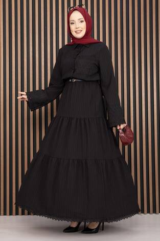 Fistolu Gömlek Etek İkili Takım Siyah - Thumbnail