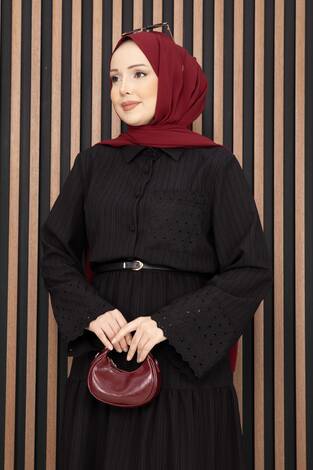 Fistolu Gömlek Etek İkili Takım Siyah - Thumbnail