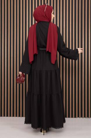 Fistolu Gömlek Etek İkili Takım Siyah - Thumbnail