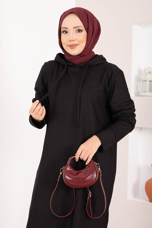 Azr - Fitilli Kapüşonlu Tesettür İkili Takım Siyah (1)