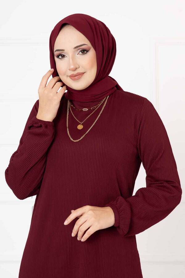 Nz - Fitilli Piliseli Elbise Bordo (1)