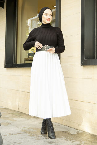 Fitilli Tesettür Triko Kazak Siyah - Thumbnail