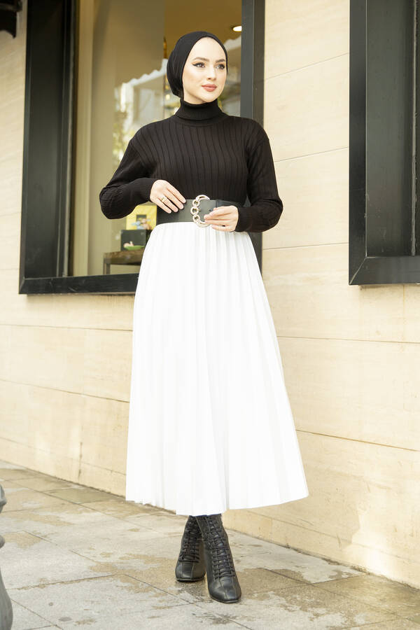 Fitilli Tesettür Triko Kazak Siyah