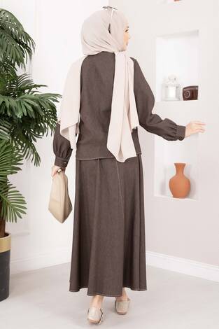 Fiyonk Detaylı İkili Tensel Kot Takım Kahve - Thumbnail