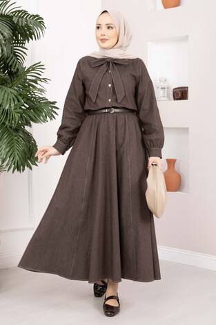 Fiyonk Detaylı İkili Tensel Kot Takım Kahve - Thumbnail