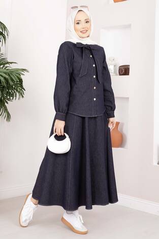 Fiyonk Detaylı İkili Tensel Kot Takım Lacivert - Thumbnail