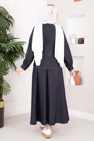 Fiyonk Detaylı İkili Tensel Kot Takım Lacivert - Thumbnail