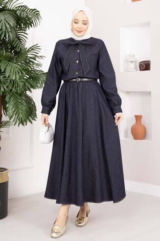 Fiyonk Detaylı İkili Tensel Kot Takım Lacivert - Thumbnail