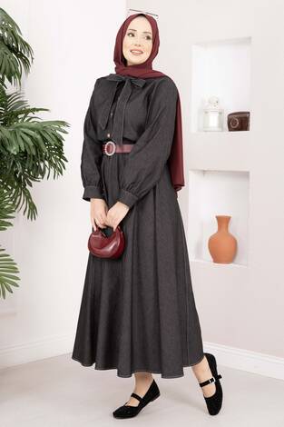 Fiyonk Detaylı İkili Tensel Kot Takım Siyah - Thumbnail