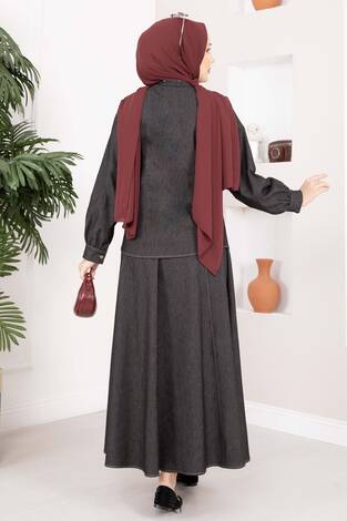 Fiyonk Detaylı İkili Tensel Kot Takım Siyah - Thumbnail