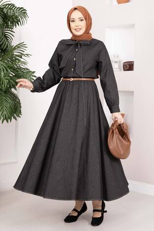 Fiyonk Detaylı İkili Tensel Kot Takım Siyah - Thumbnail