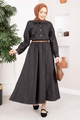 Fiyonk Detaylı İkili Tensel Kot Takım Siyah - Thumbnail