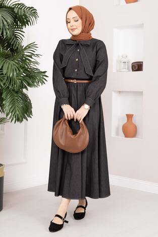 Fiyonk Detaylı İkili Tensel Kot Takım Siyah - Thumbnail