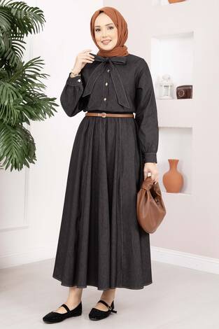 Fiyonk Detaylı İkili Tensel Kot Takım Siyah - Thumbnail