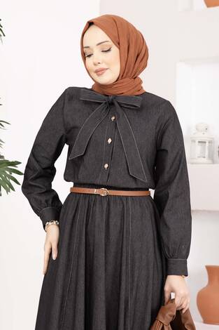 Fiyonk Detaylı İkili Tensel Kot Takım Siyah - Thumbnail