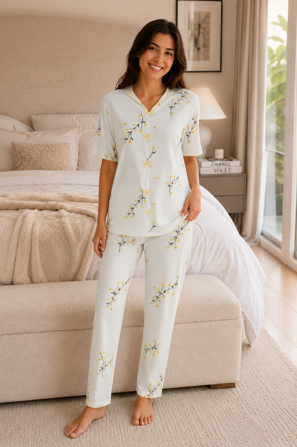 Fms - Fiyonklu Kısa Kol Pijama Takım Sarı (1)