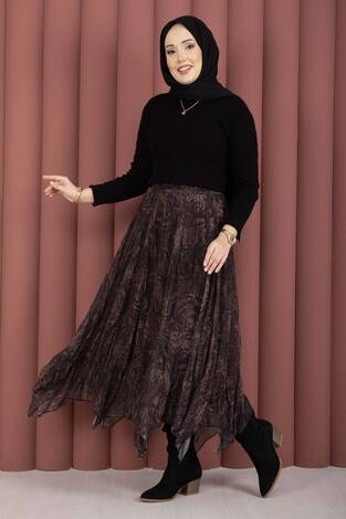 Flok Baskılı Şifon Etek Açık Kahve - Thumbnail