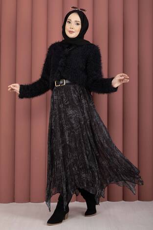 Flok Baskılı Şifon Etek Füme - Thumbnail