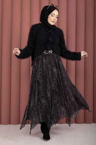 Flok Baskılı Şifon Etek Füme - Thumbnail