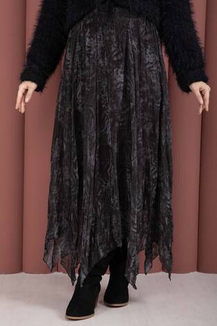 Flok Baskılı Şifon Etek Füme - Thumbnail