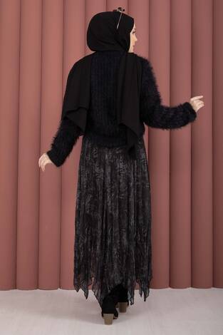 Flok Baskılı Şifon Etek Füme - Thumbnail