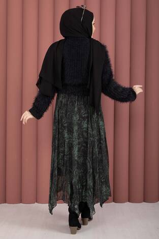 Flok Baskılı Şifon Etek Zümrüt - Thumbnail