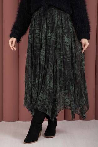 Flok Baskılı Şifon Etek Zümrüt - Thumbnail