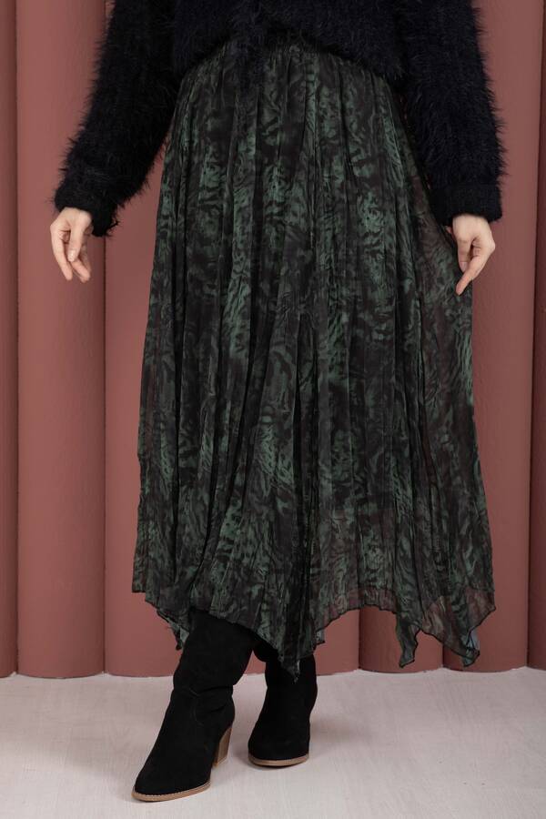 Efl - Flok Baskılı Şifon Etek Zümrüt (1)