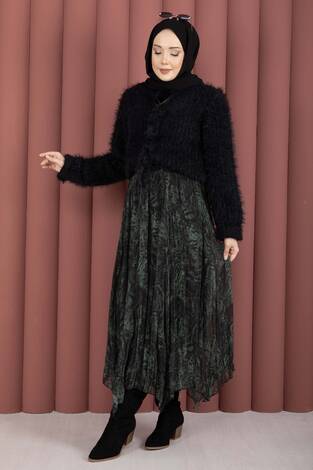 Flok Baskılı Şifon Etek Zümrüt - Thumbnail