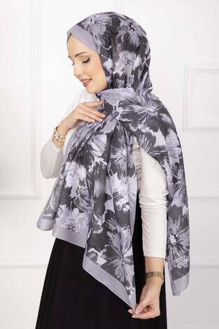 Floral Çiçek Desenli Şal Serisi Gri