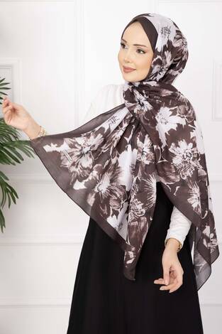 Floral Çiçek Desenli Şal Serisi Kahve