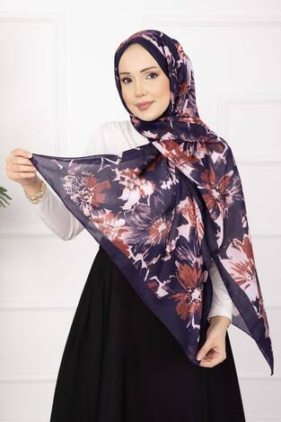 Floral Çiçek Desenli Şal Serisi Mürdüm