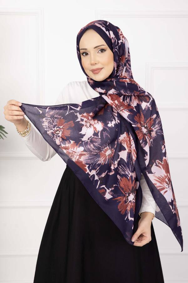 Ecn - Floral Çiçek Desenli Şal Serisi Mürdüm