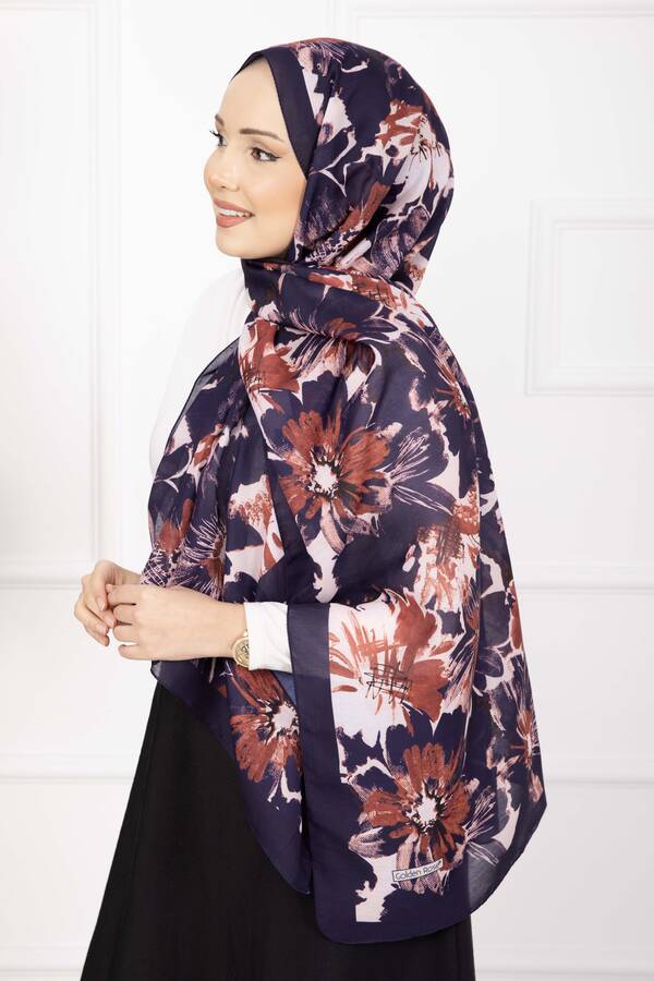 Ecn - Floral Çiçek Desenli Şal Serisi Mürdüm (1)
