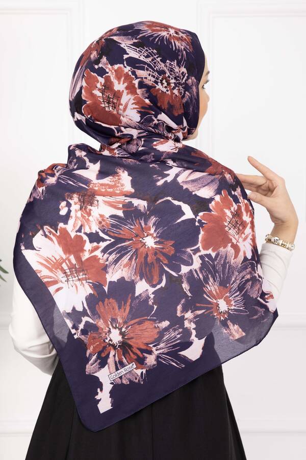 Floral Çiçek Desenli Şal Serisi Mürdüm - 3
