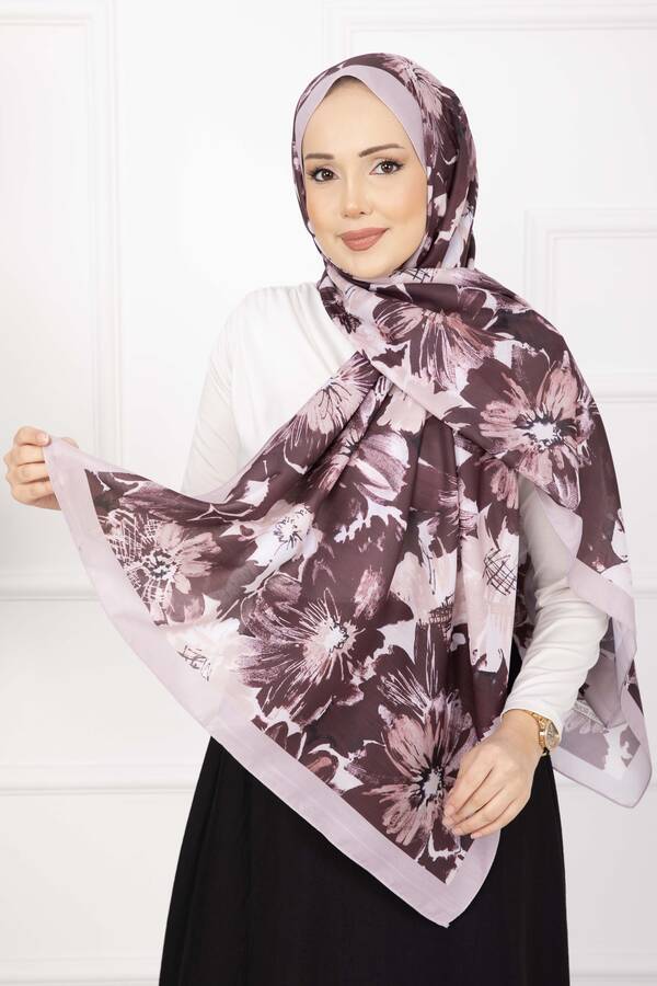 Ecn - Floral Çiçek Desenli Şal Serisi Pudra Bordo