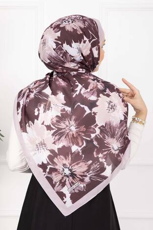Floral Çiçek Desenli Şal Serisi Pudra Bordo - Thumbnail