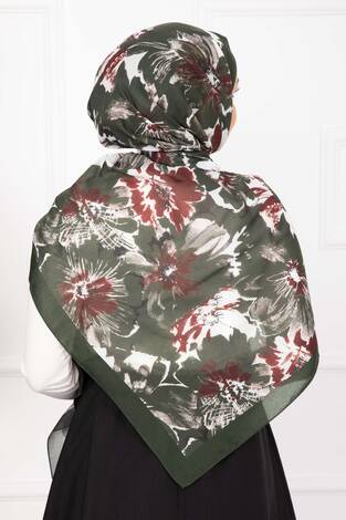 Floral Çiçek Desenli Şal Serisi Zümrüt - Thumbnail