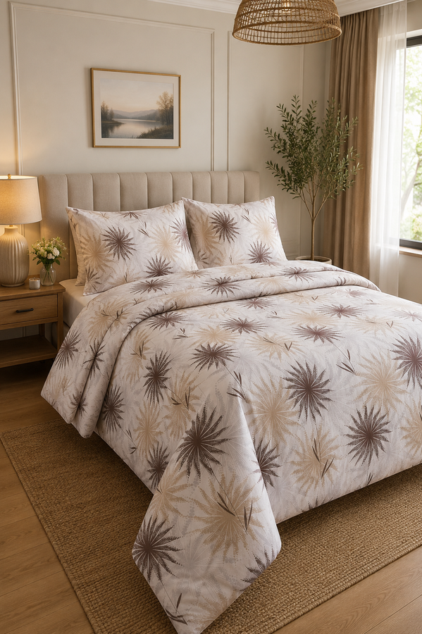 Hby - Floral Desen Çift Kişilik Nevresim Takımı Kahve