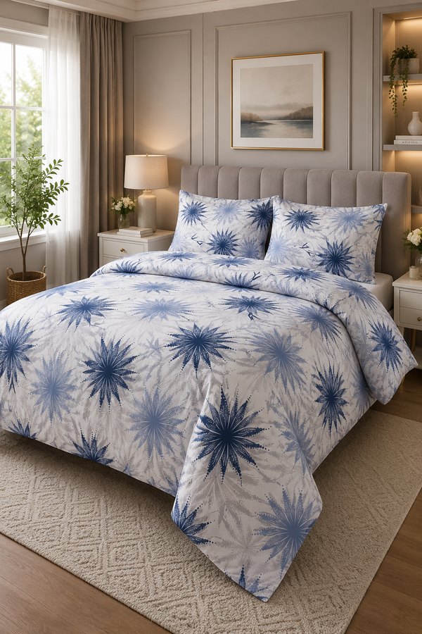 Hby - Floral Desen Çift Kişilik Nevresim Takımı Mavi