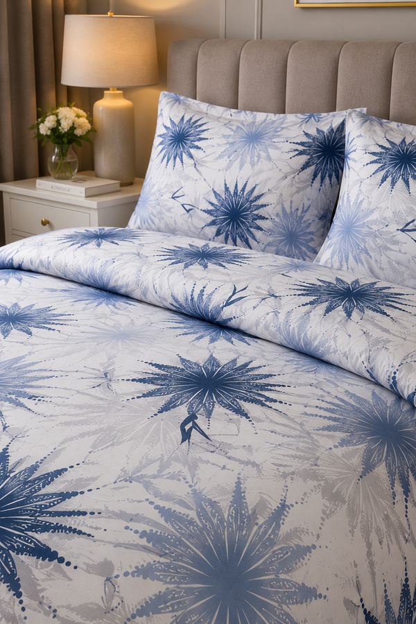 Hby - Floral Desen Çift Kişilik Nevresim Takımı Mavi (1)