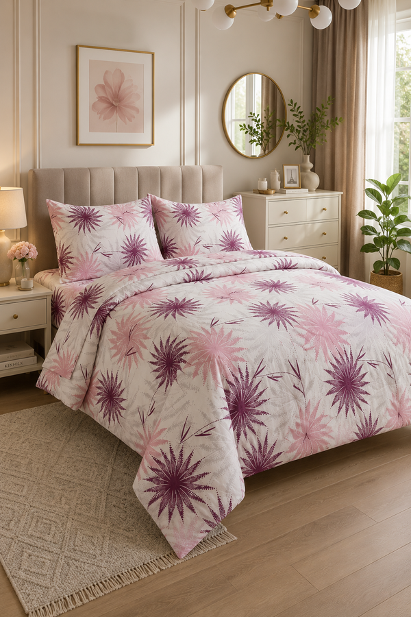 Hby - Floral Desen Çift Kişilik Nevresim Takımı Pembe