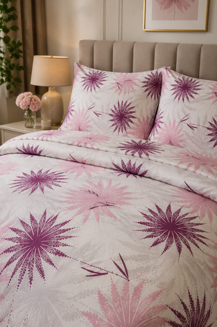 Floral Desen Çift Kişilik Nevresim Takımı Pembe - Thumbnail