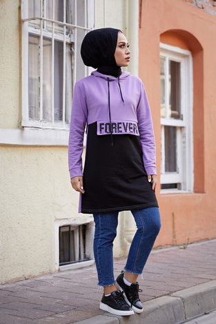 Forever Spor Tunik 8668-9 Lila - Thumbnail