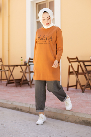 Free Spirit Sweat-Tunik 9792-27 Hardal - Thumbnail