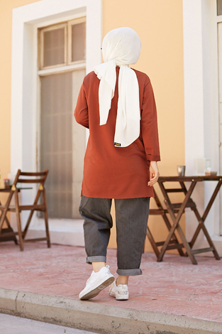 Free Spirit Sweat-Tunik 9792-33 Kiremit - Thumbnail