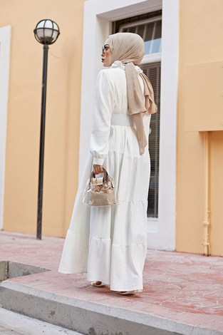 Frilly Ayrobin Elbise 4423-2 Beyaz - Thumbnail